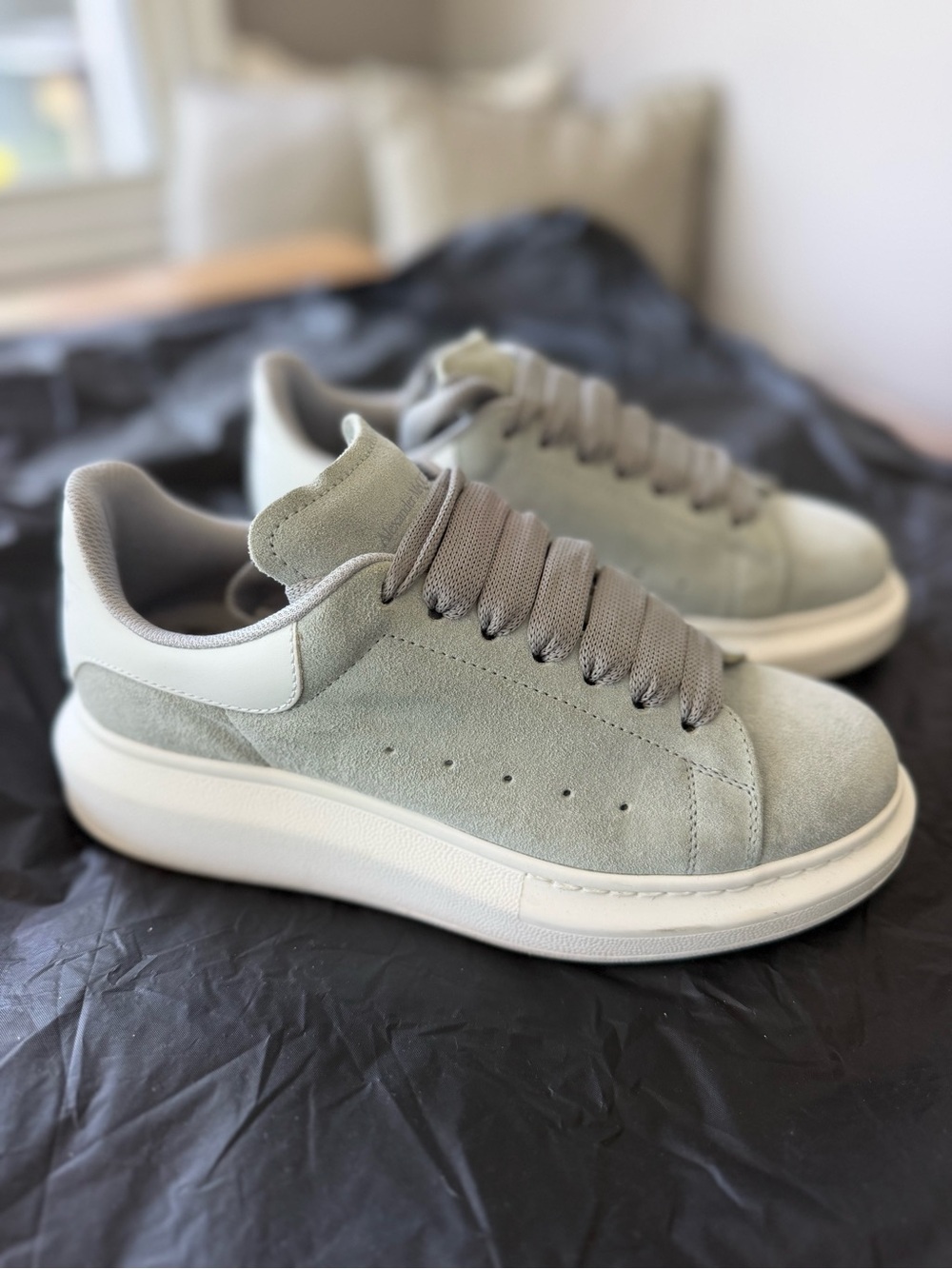 Alexander McQueen Suede Platform Sneakers in Light Gray and White